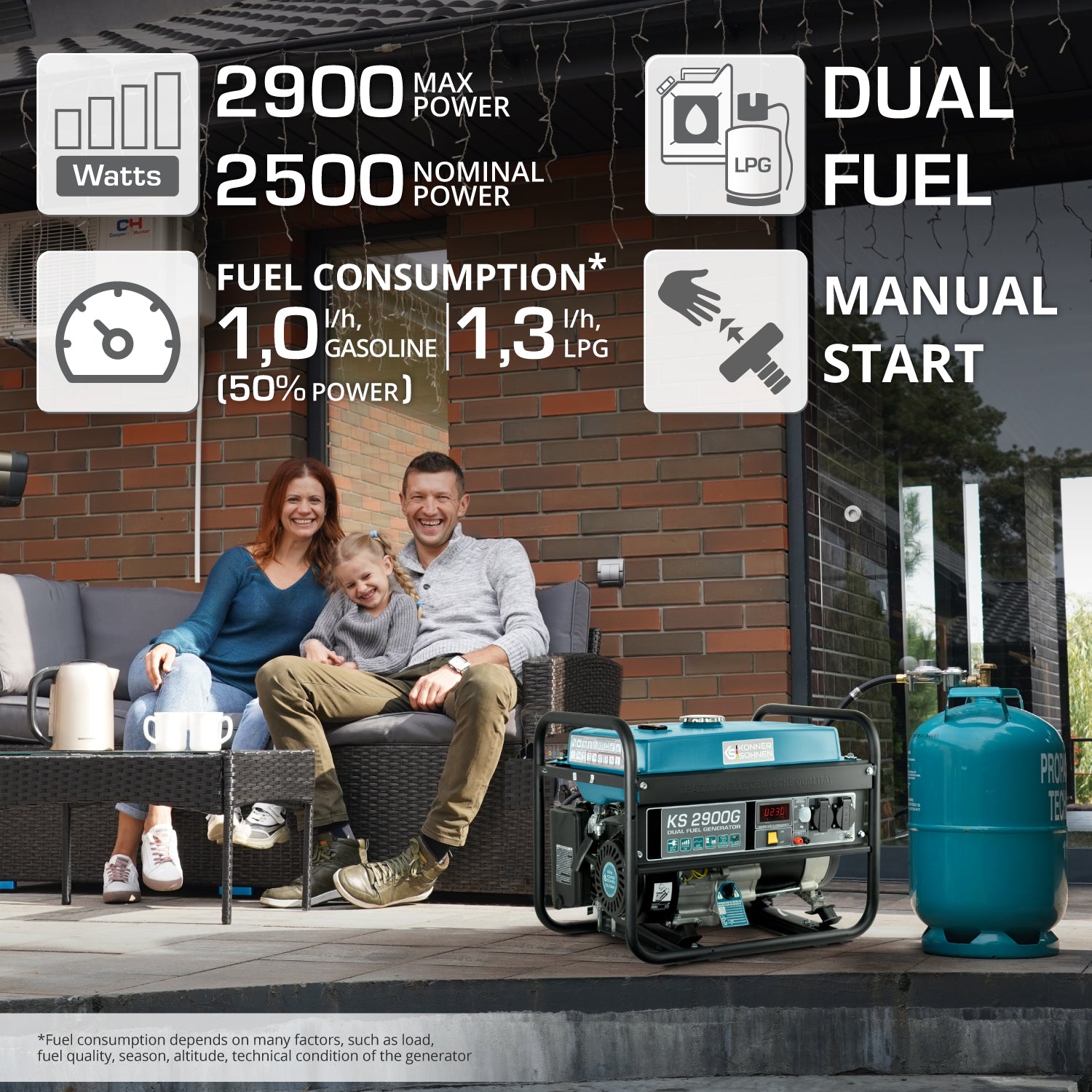 Generator pe gaz/benzina "Könner & Söhnen" KS 2900G