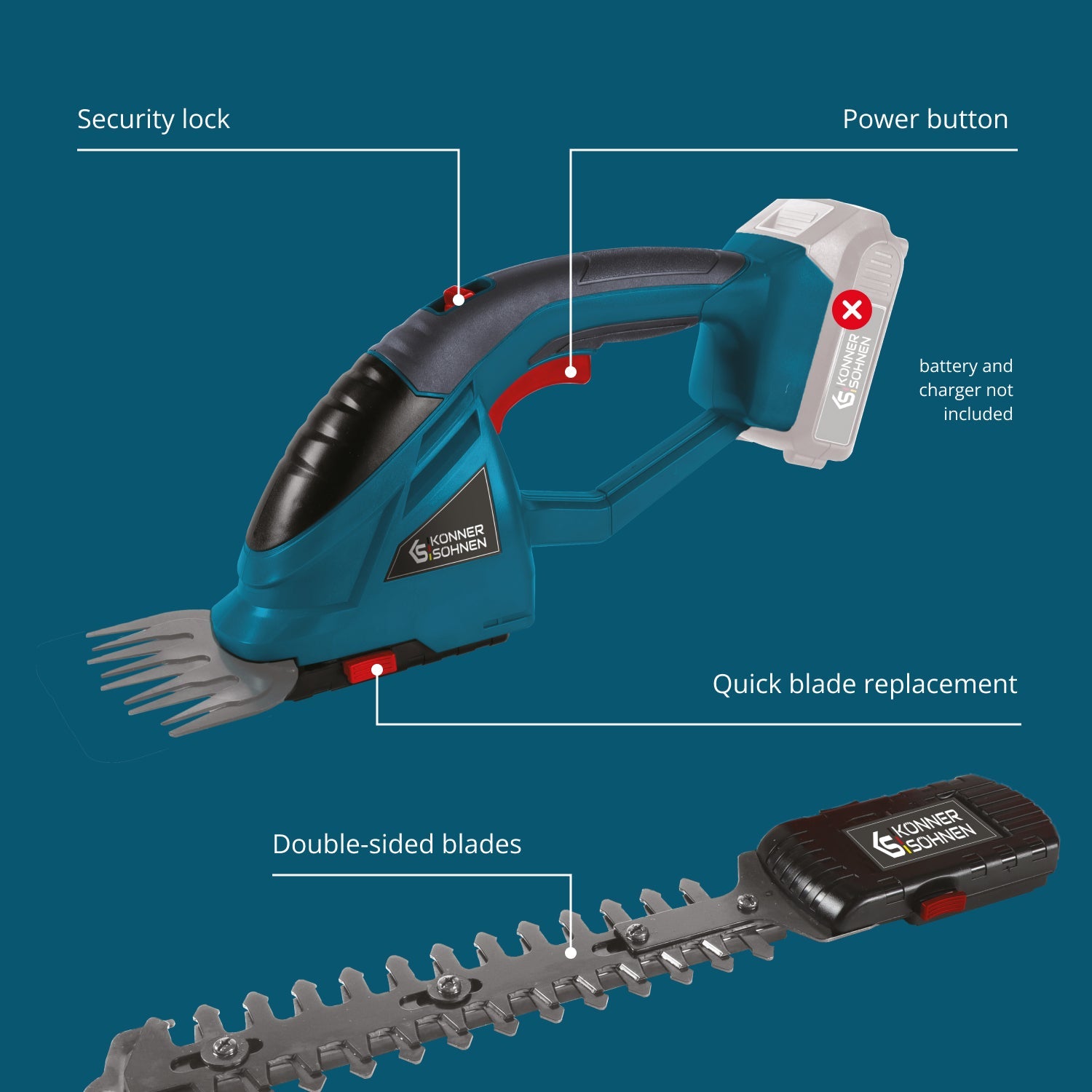 Cordless 2 in 1 Grass Shear and Hedge Trimmer KS SHT-20V
