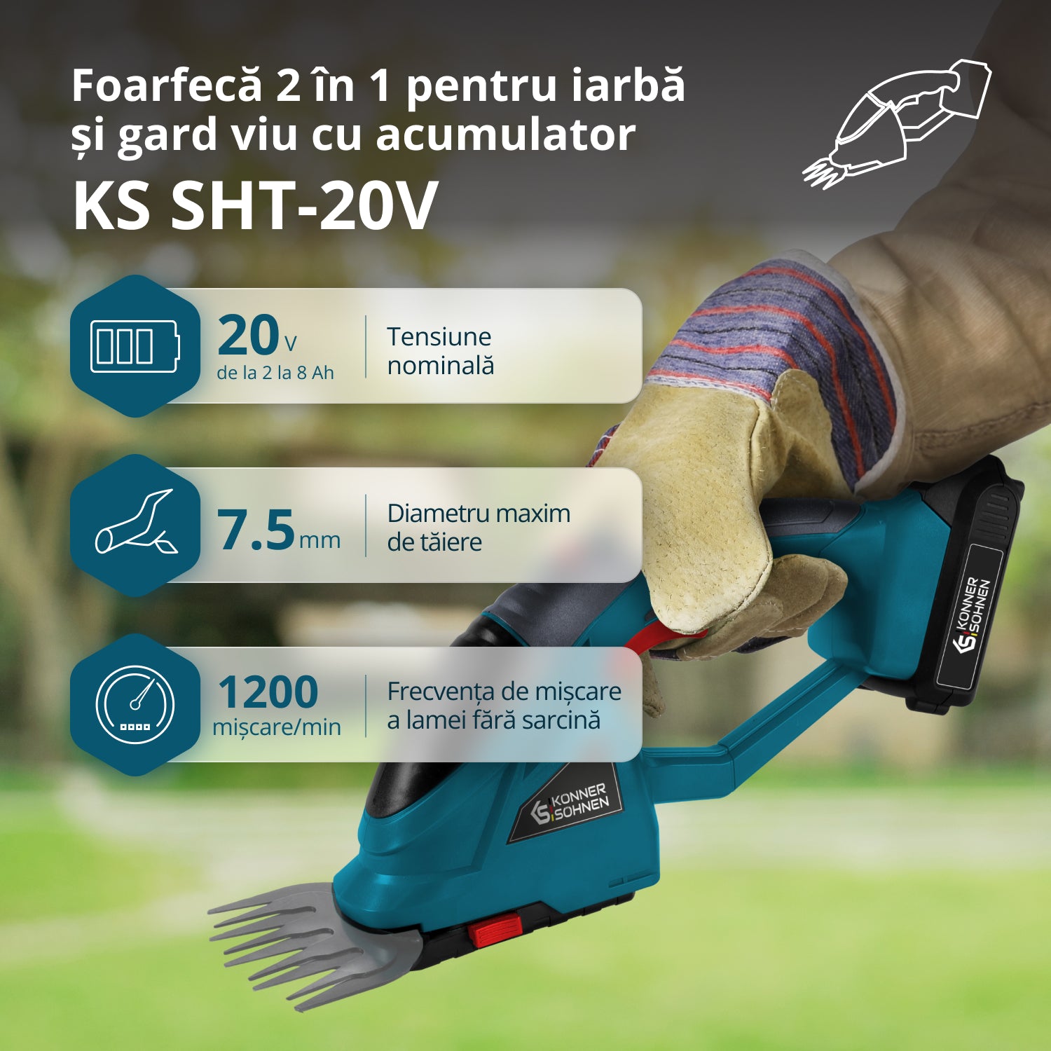 Foarfecă 2 în 1 pentru iarbã si gard viu cu acumulator KS SHT-20V