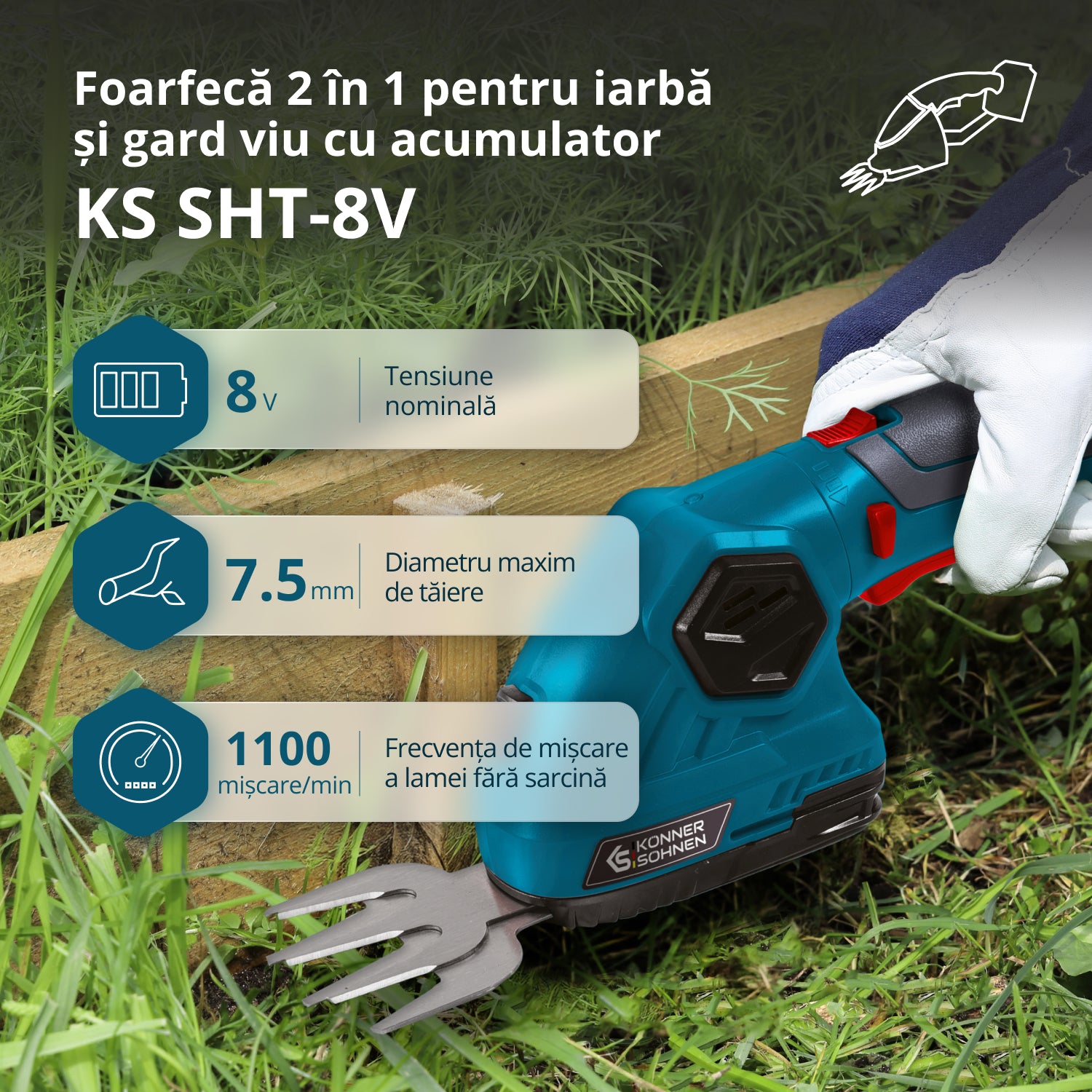 Foarfecă cu acumulator pentru tuns iarbă și gard viu KS SHT-8V