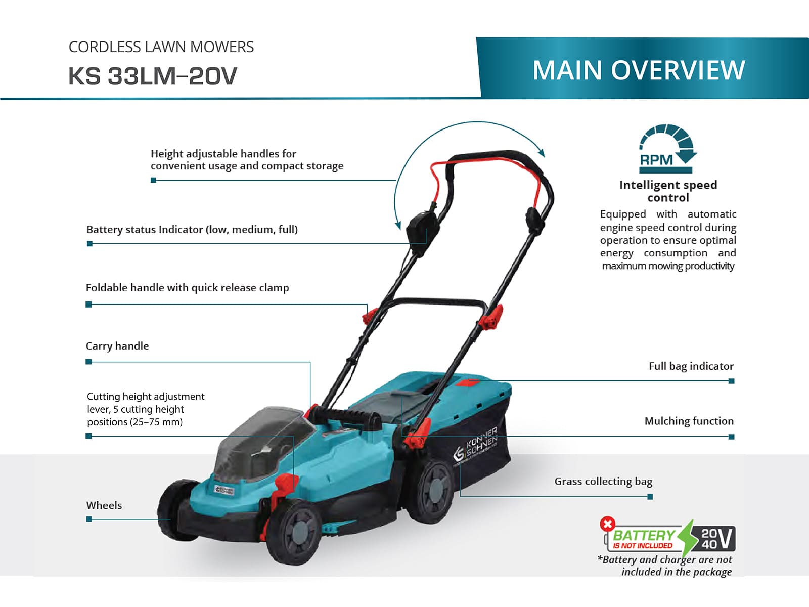 Vezeték nélküli fűnyíró KS 33LM-20V