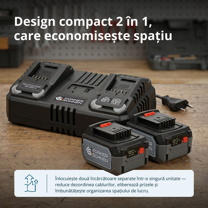 Încărcător dublu pentru baterii reîncărcabile 20V KS C45A-2